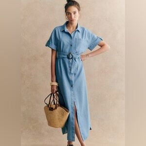 Sezane Light Blue Button-Down Midi Dress